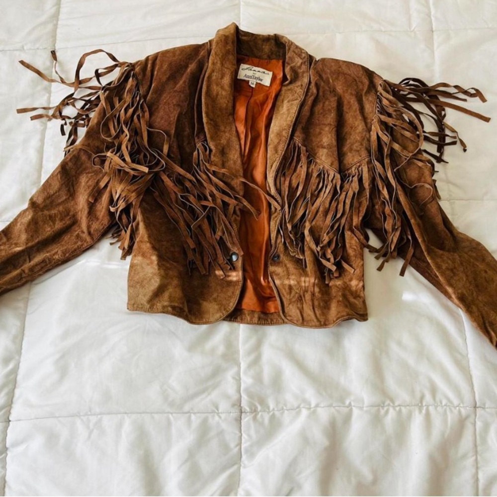 Tan Suede Leather Fringe Jacket size medium